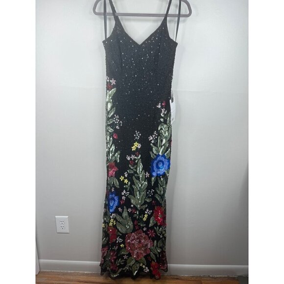 Mac Duggal 5475 Floral Embellished Spaghetti Strap Gown Size 0 NWT Black Multi - Picture 3 of 6